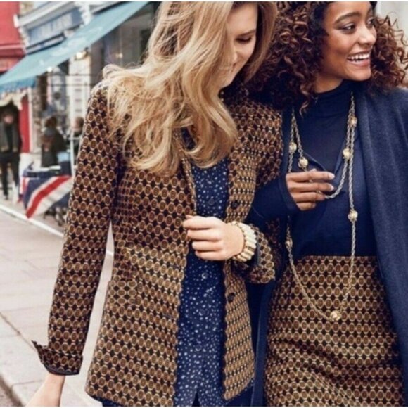 CAbi Kensington Proper Medallion Jacket Sz S VTG Knit Navy & Mustard - Picture 2 of 11